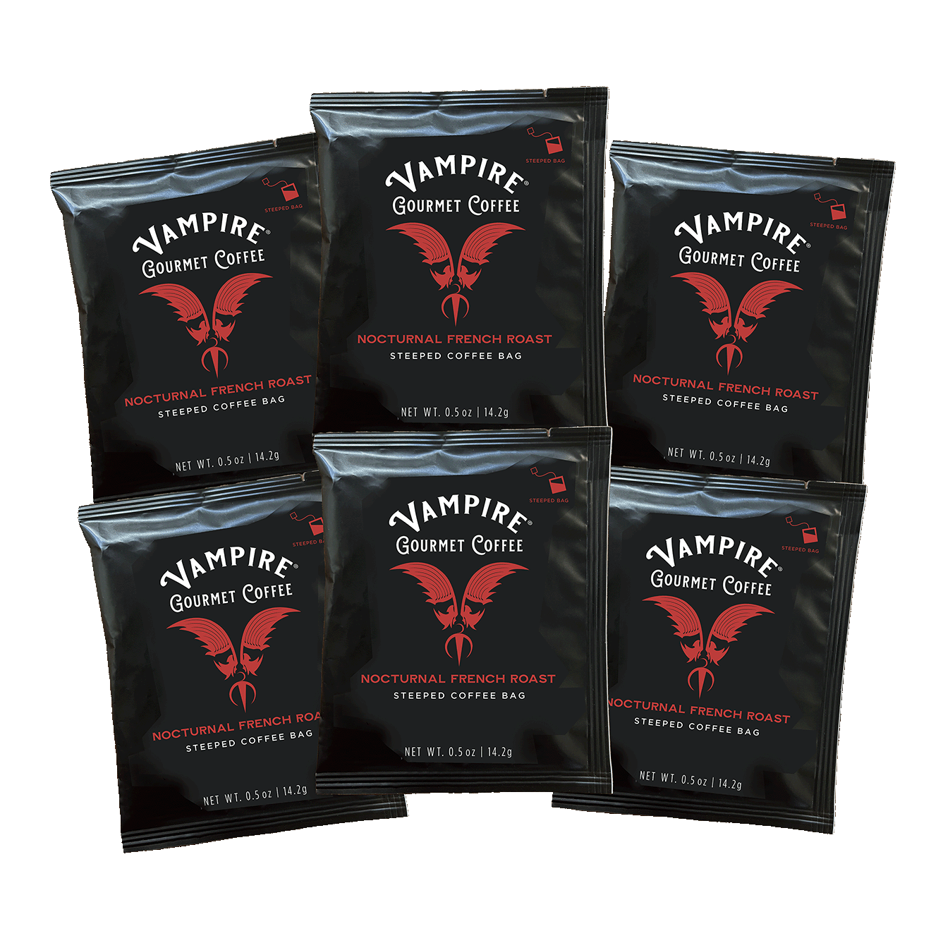 VAMPIRE COFFEE SINGLE SERVING STEEP BAG 6 PACK - Nocturnal French Roast